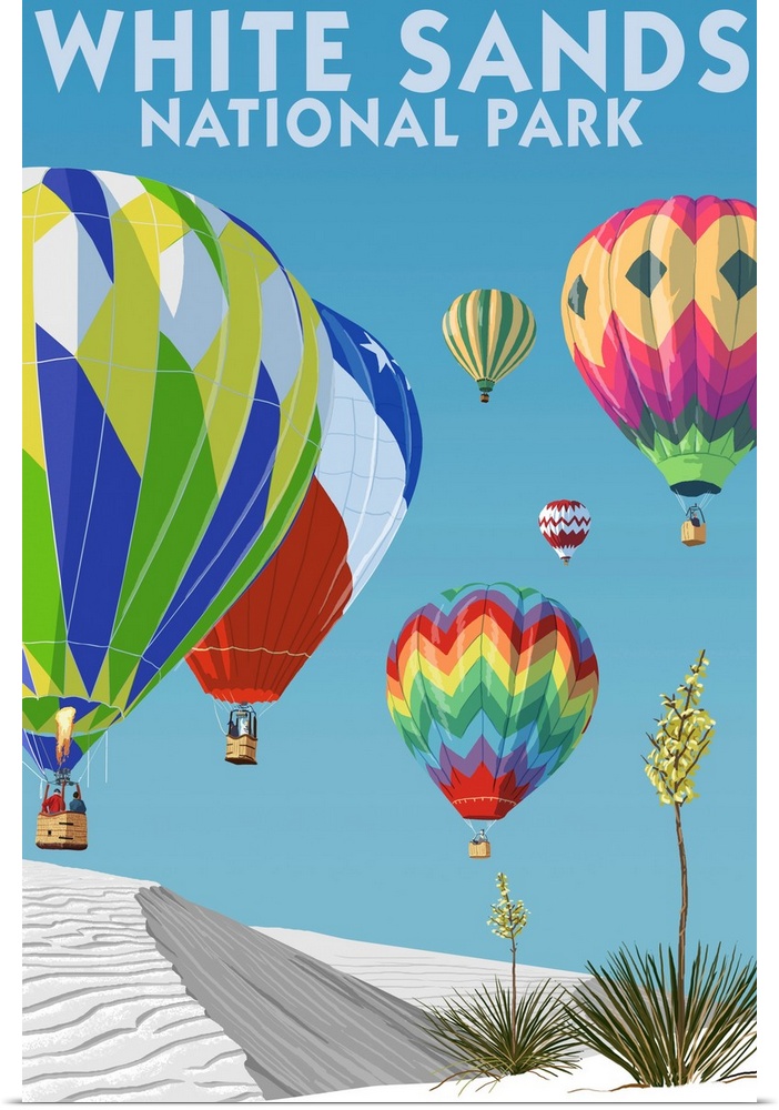 White Sands National Park, Hot Air Balloons: Retro Travel Poster