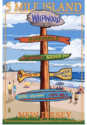 Wildwood, New Jersey - Destination Sign: Retro Travel Poster