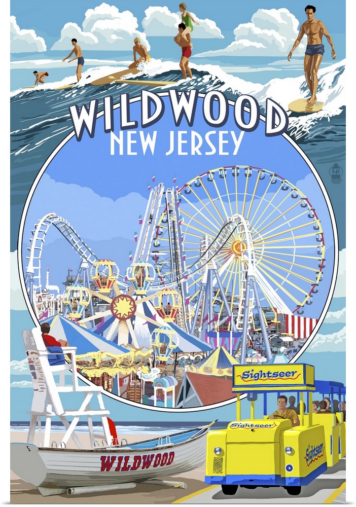 Wildwood, New Jersey - Montage: Retro Travel Poster