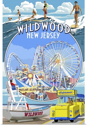 Wildwood, New Jersey - Montage: Retro Travel Poster