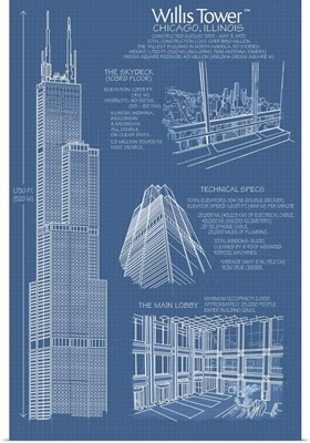 Willis Tower Blue Print - Chicago, IL: Retro Travel Poster