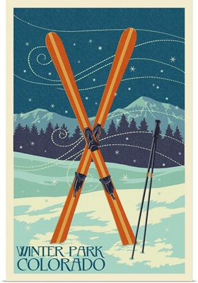 Winter Park, Colorado - Crossed Skis - Letterpress: Retro Travel Poster