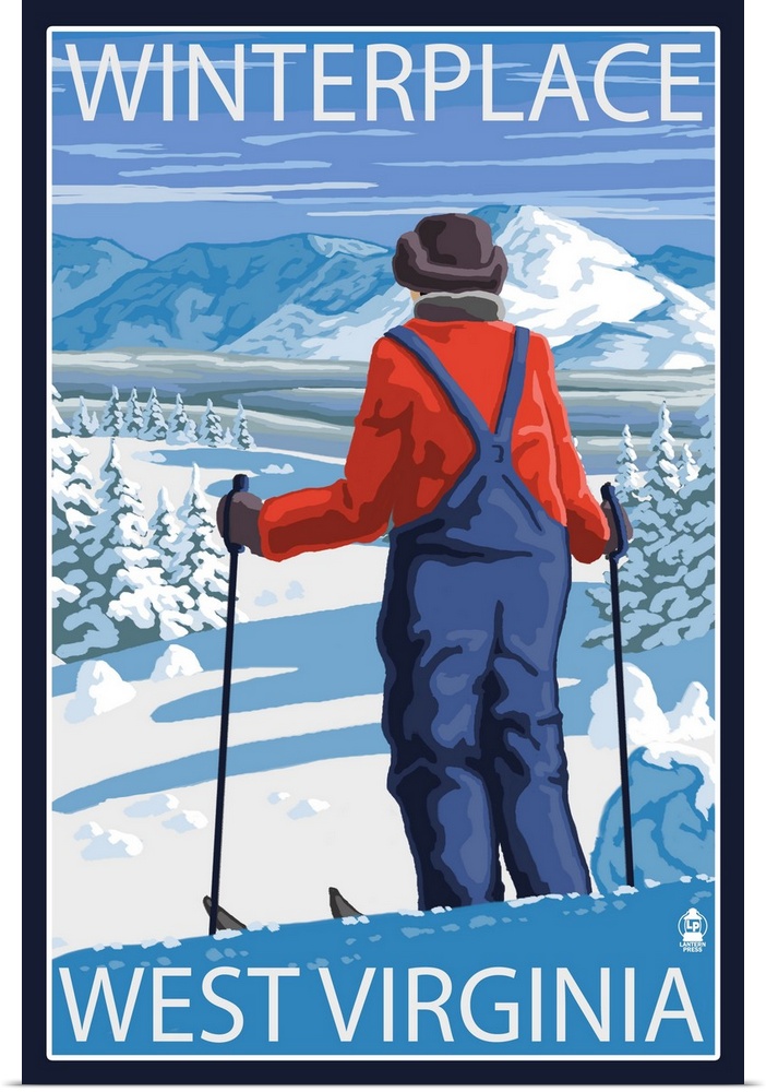 Winterplace, West Virginia - Skier Admiring View: Retro Travel Poster