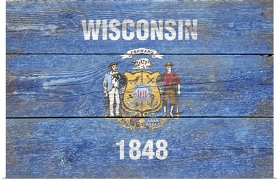 Wisconsin State Flag on Wood
