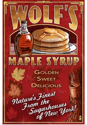 Wolf's Maple Syrup Vintage Sign - New York: Retro Travel Poster