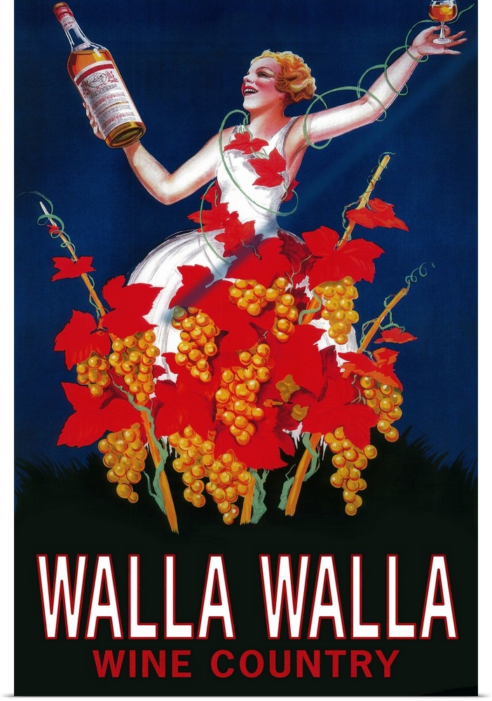 Woman with Bottle - Walla Walla, Washington: Retro Travel Poster