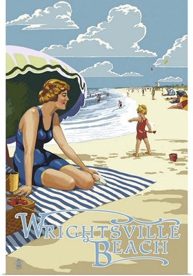 Wrightsville Beach, NC - Beach Scene: Retro Travel Poster