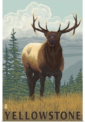Yellowstone National Park - Elk: Retro Travel Poster