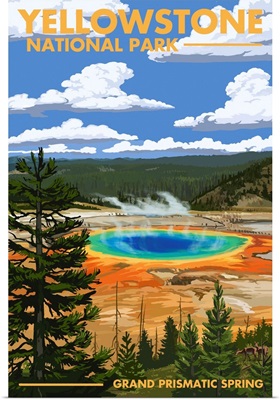 Yellowstone National Park - Grand Prismatic Spring: Retro Travel Poster