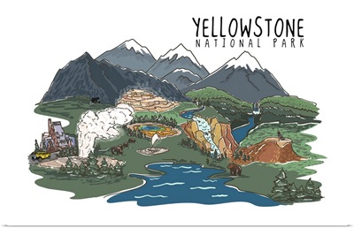 Yellowstone National Park - Line Drawing