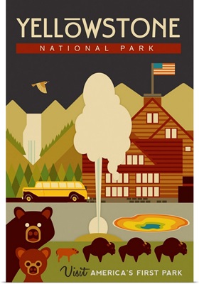 Yellowstone National Park, Visit America's First Park: Graphic Travel Poster