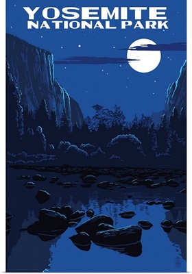 Yosemite National Park, Night Sky: Retro Travel Poster