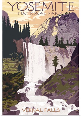 Yosemite National Park, Vernal Falls: Retro Travel Poster