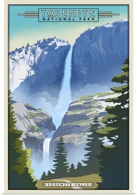 Yosemite National Park, Yosemite Falls: Retro Travel Poster