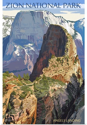 Zion National Park - Angels Landing: Retro Travel Poster