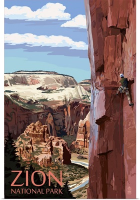 Zion National Park - Cliff Climber: Retro Travel Poster