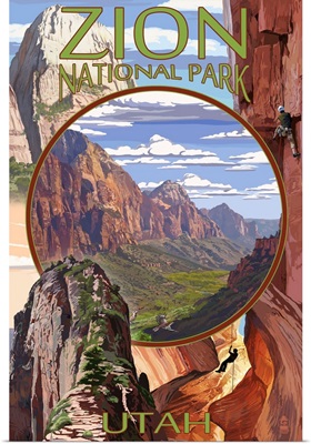 Zion National Park - Montage Views: Retro Travel Poster