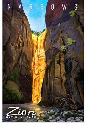 Zion National Park, Narrows: Retro Travel Poster