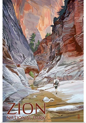 Zion National Park - Slot Canyon: Retro Travel Poster