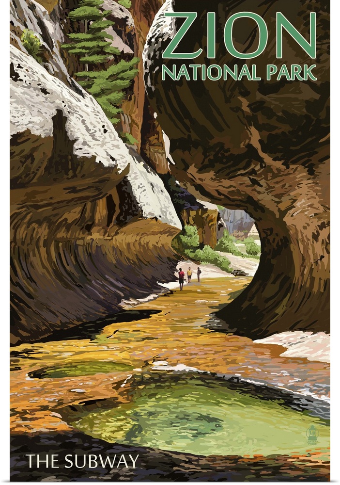 Zion National Park - The Subway: Retro Travel Poster