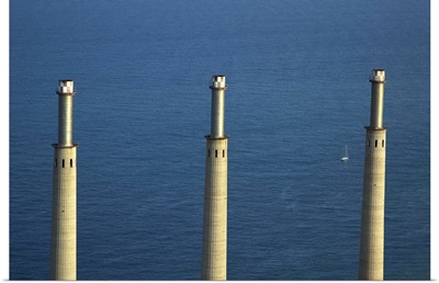 Chimneys Of The Now Abandoned Besos Power Station, Barcelona - Aerial Photograph