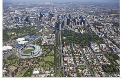 City Skyline from Melbourne Park, Melbourne, Australia - Aerial Photograph