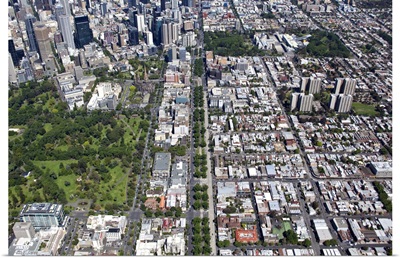 City Skyline viewing Victoria Parade, Melbourne, Australia - Aerial Photograph