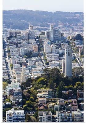 Coit Tower And City Center, San Francisco, California, USA - Aerial Photograph