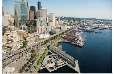 Downtown Skyline and Waterfront, Seattle, Washington - Aerial Photograph