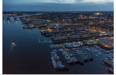 Portland At Night, Maine - Aerial Photograph