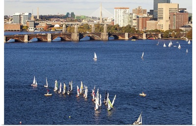 Regatta In The charles River, Boston, Massachusetts, USA - Aerial Photograph