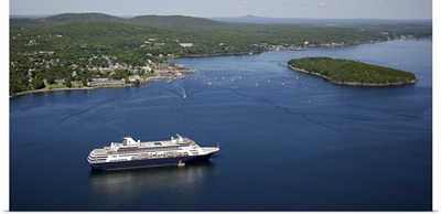 The MS Maasdam Visits Bar Harbor, Mount Desert Island, Maine - Aerial Photograph