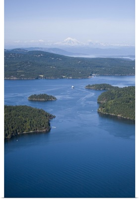 White ferry boat, San Juan Islands, Washington State, USA - Aerial Photograph
