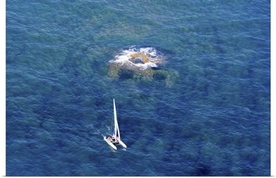 Yacht Sailing Near the Reef In Sdot-Yam, Haifa - Aerial Photograph