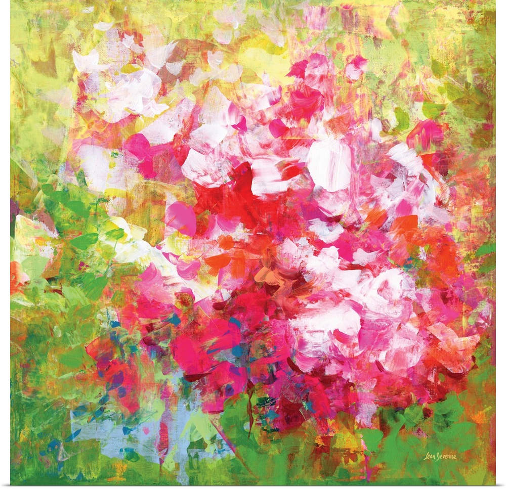 Vibrant colorful abstract floral painting.
