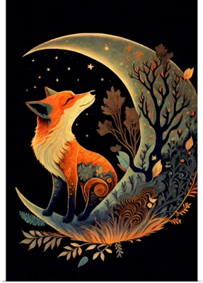 Fox On Crescent Moon