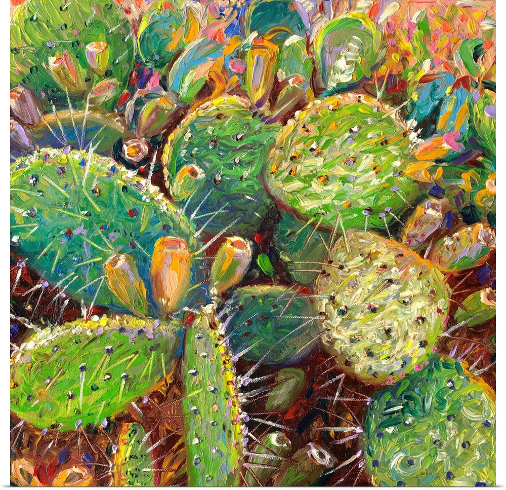 Brightly colored contemporary artwork of cacti in color.