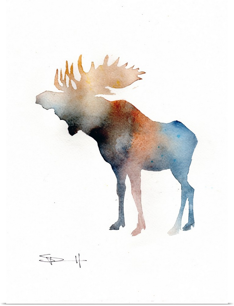 Watercolor silhouette of a moose.