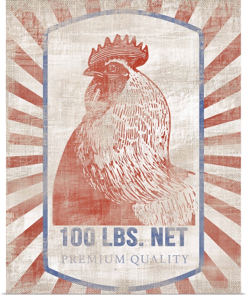 Illustration of an advertisement for chicken feed with a vintage effect.