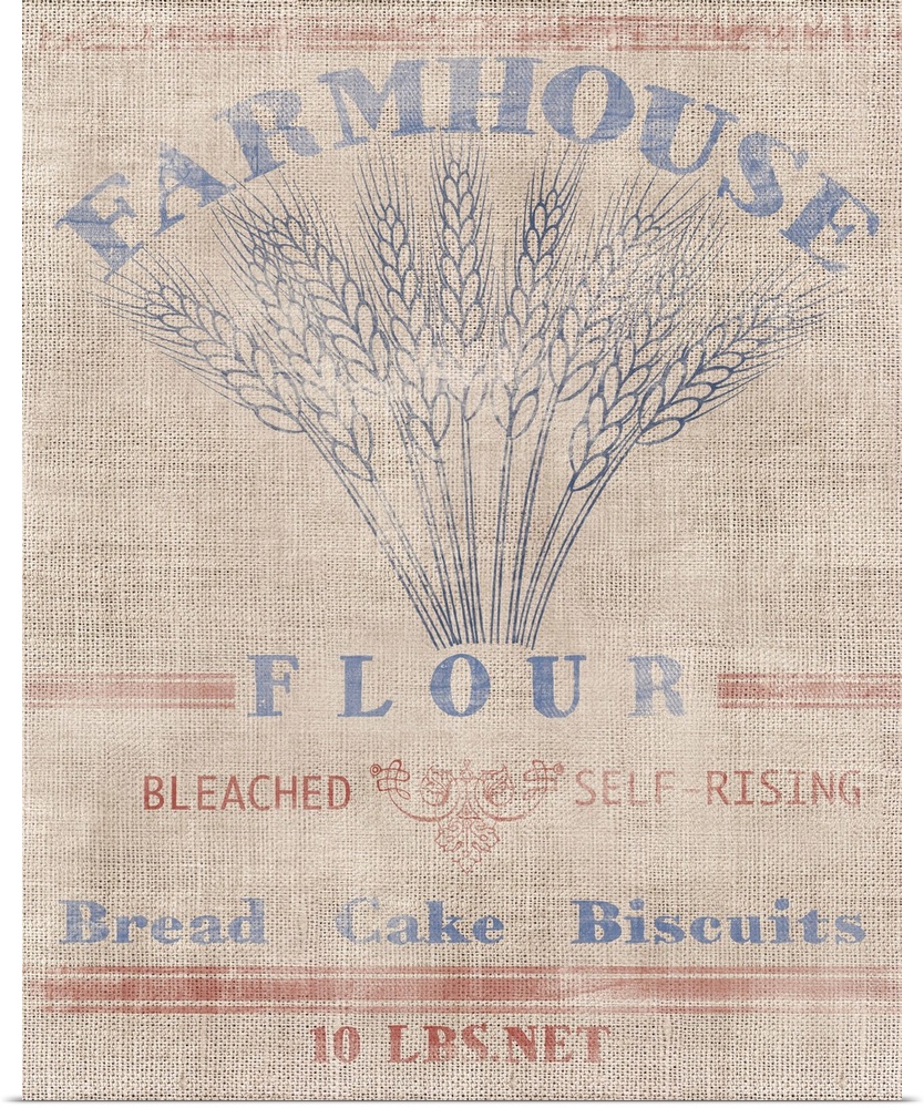 Illustration of a Farmhouse Flour sack with a faded, vintage effect.