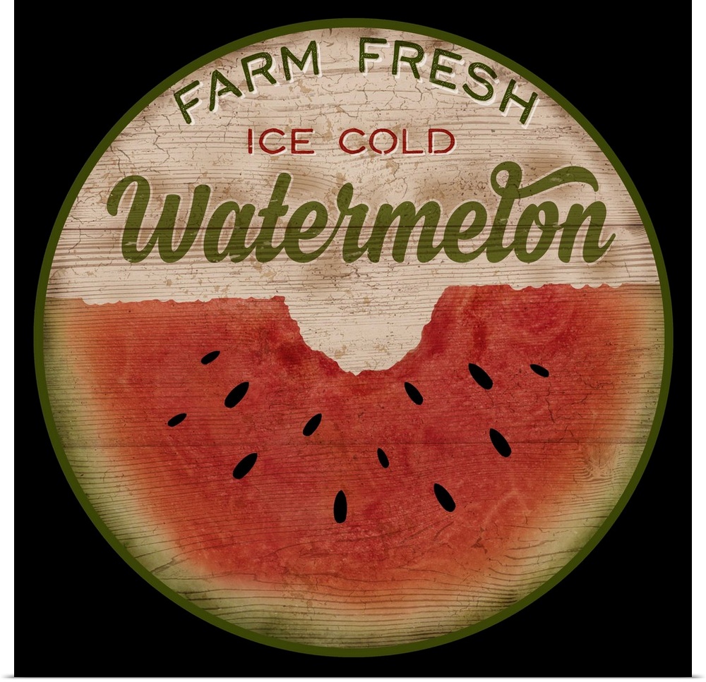 Round wooden sign for fresh watermelon.
