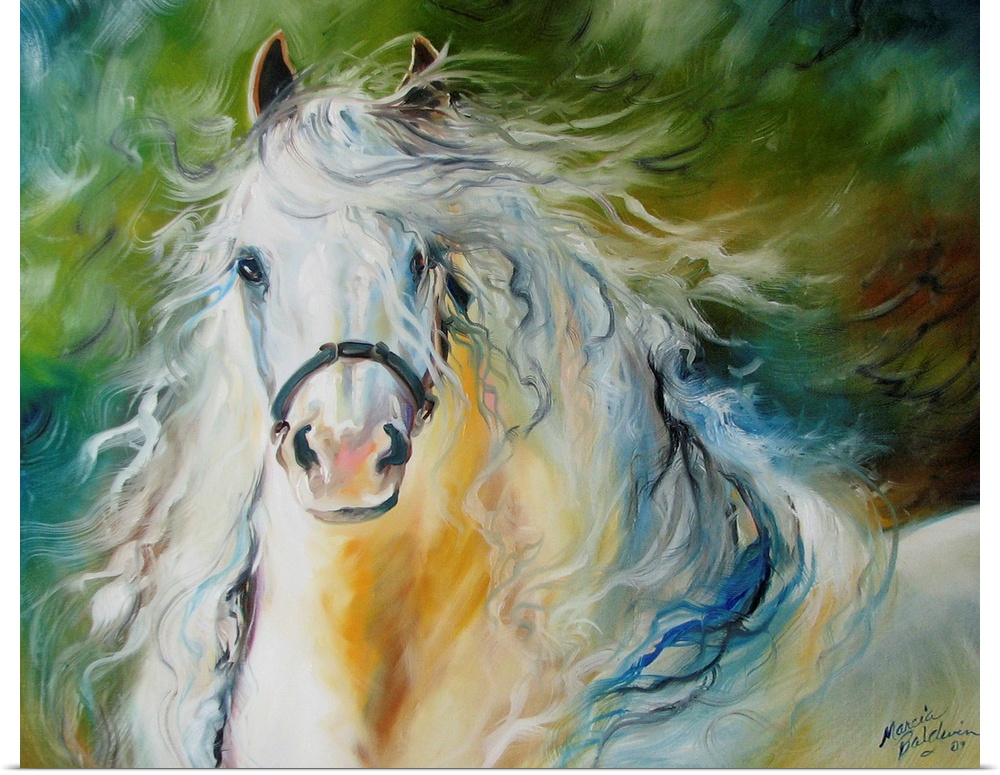 The Andalusian stallion with full mane equine painting.
