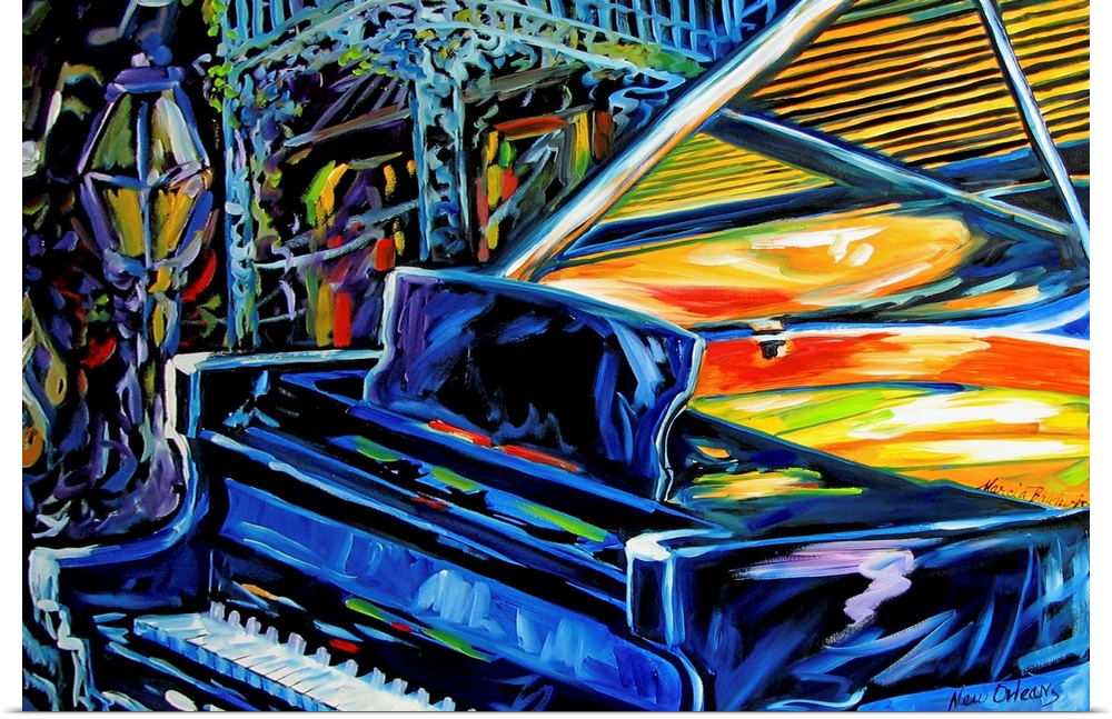 This is a painting of a grand piano with the New Orleans jazz feeling of fun.