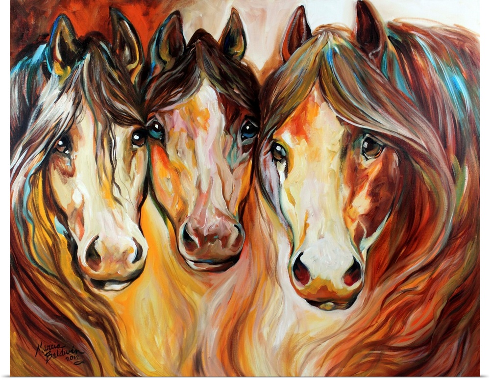 Three Wild Horses Depicting The American Mustang