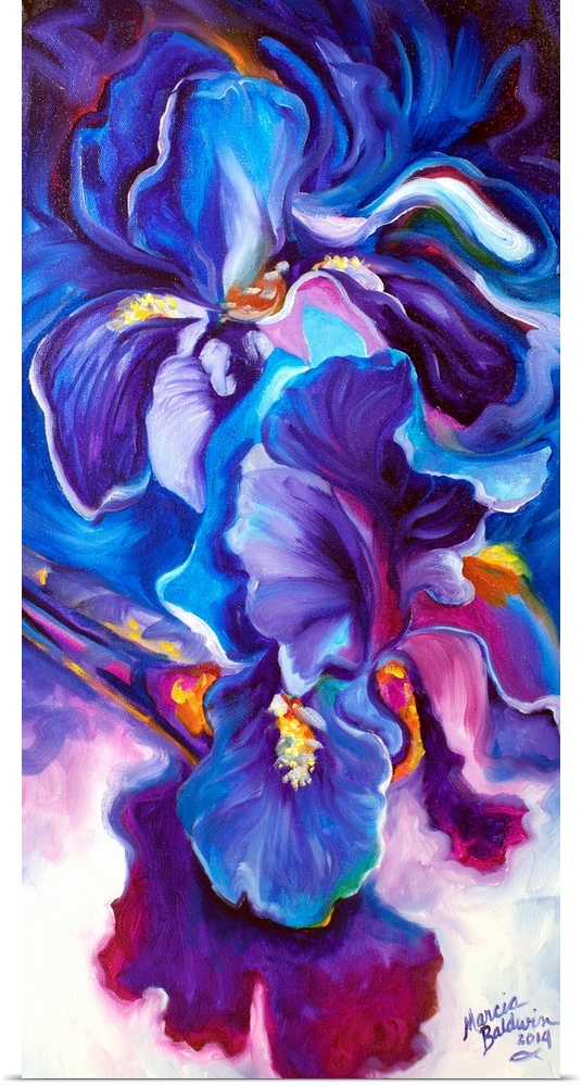 Floral Abstract of two purple Iris blossoms.