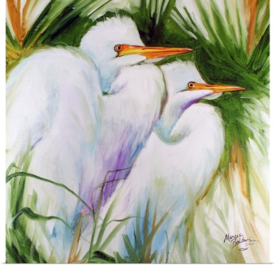 White Egret Pair Abstract