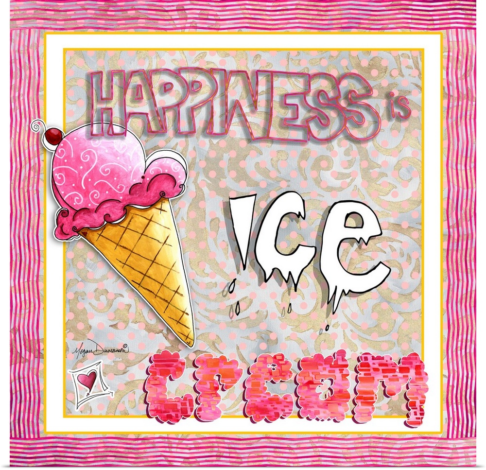 Charming drawing of an ice cream cone and illustrated text.