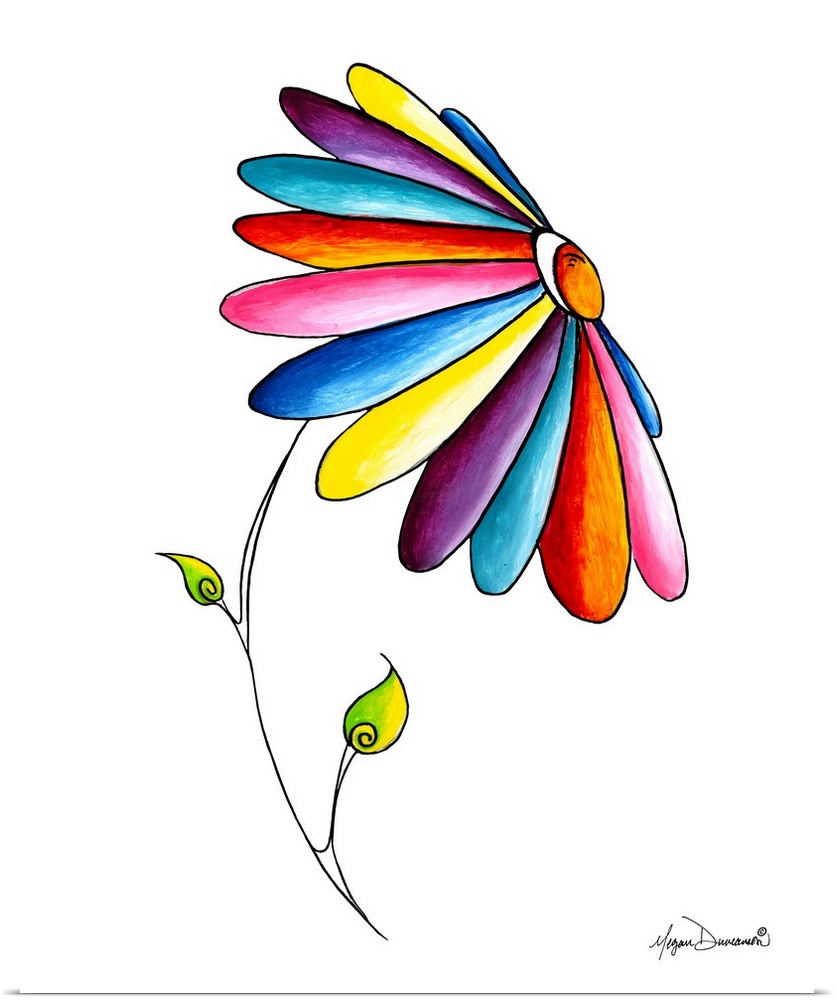Illustration of a large daisy with petals in all different colors and patterns.