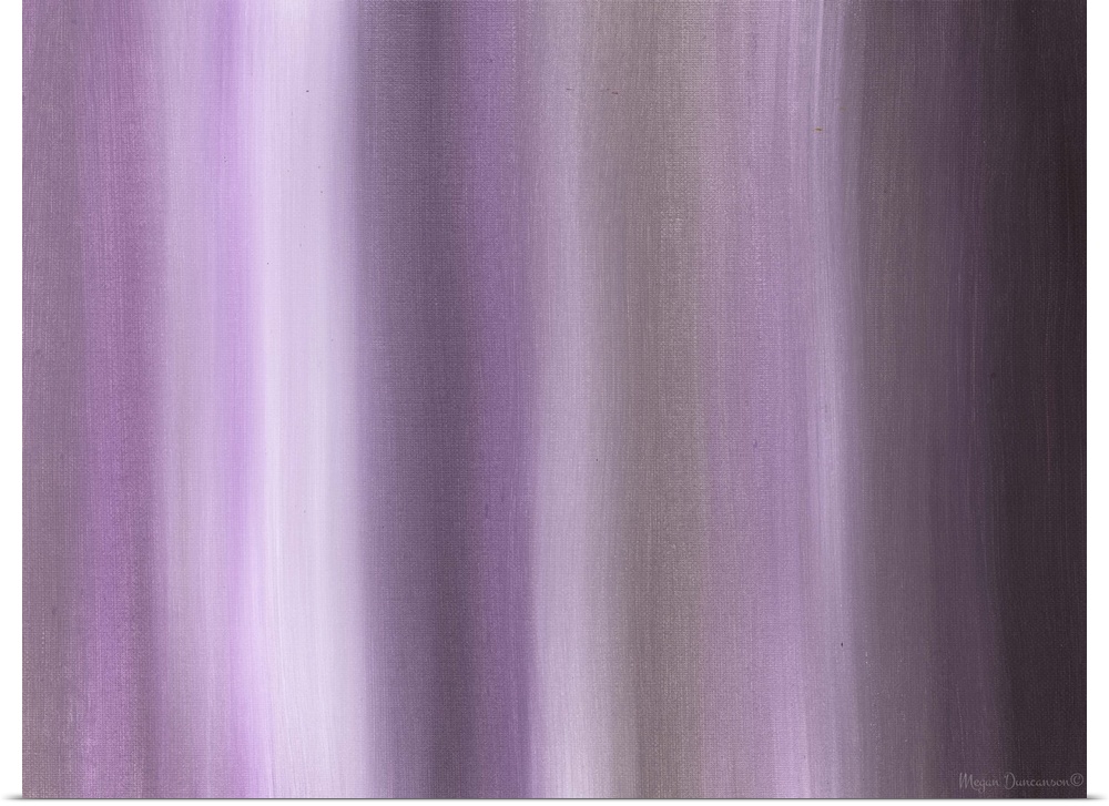 A contemporary abstract painting that has varied shades of purple hues running smoothly and vertically down the image crea...