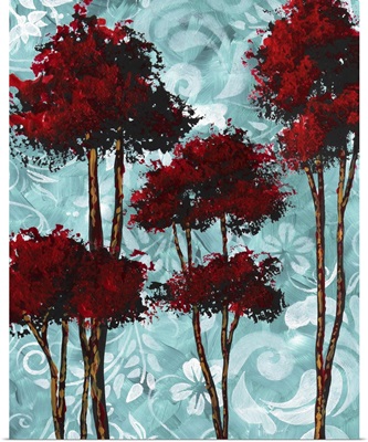 Turquoise Florals I Red Trees